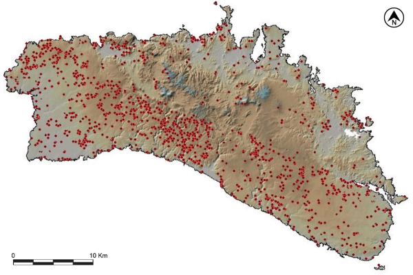 Plano de yacimientos arqueológicos en Menorca